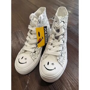 Joe Boxer Womens High Top Canvas Sneakers White Black Smiley Face Size 5